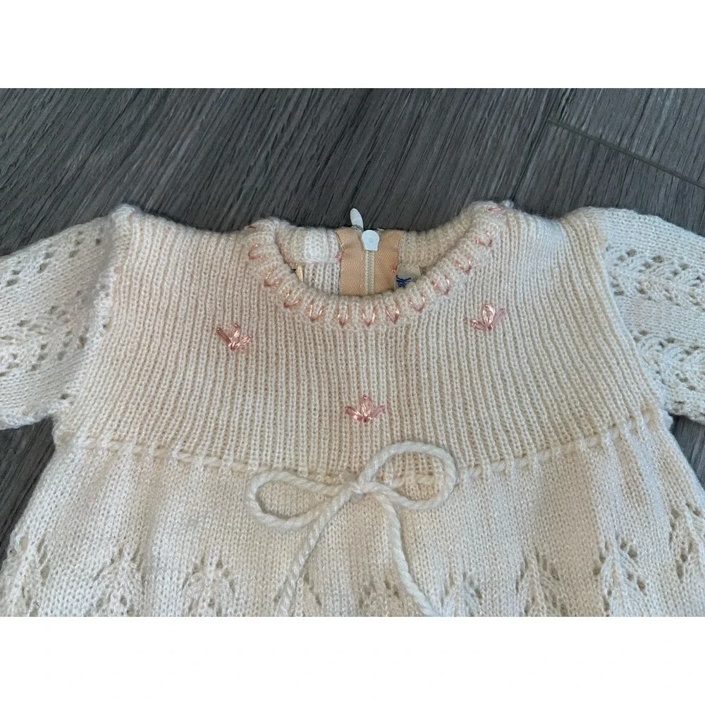 Vintage Neiman Marcus Made In Spain Knit/crochet Baby Dress, Sweater & Bonnet‎